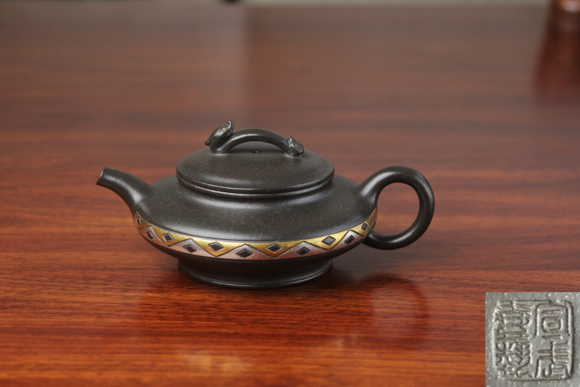 chinese pot made with purple clay from yixing zisha art gallery with teapot mark