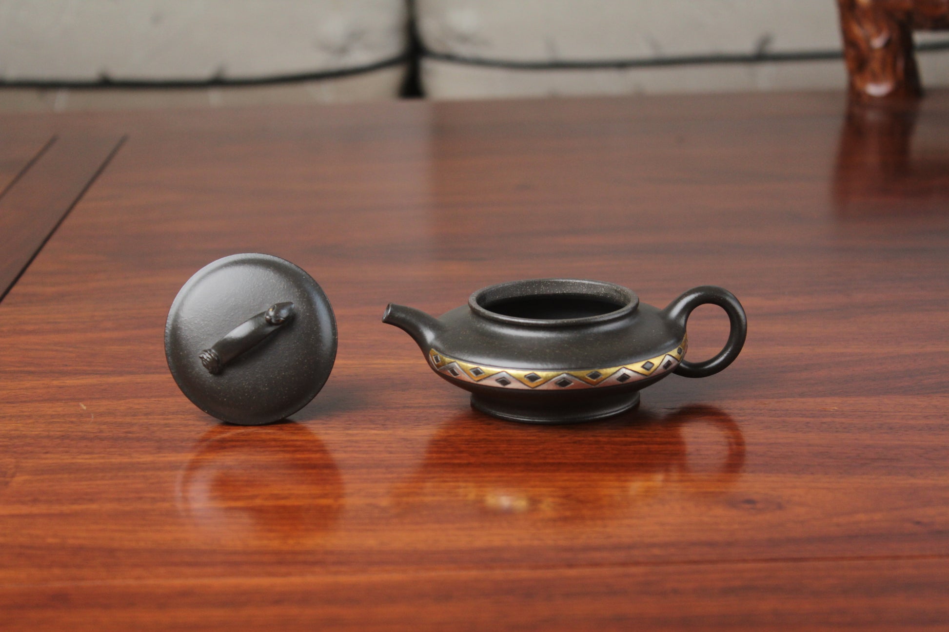 details of chinese pot made with purple clay from yixing zisha art gallery