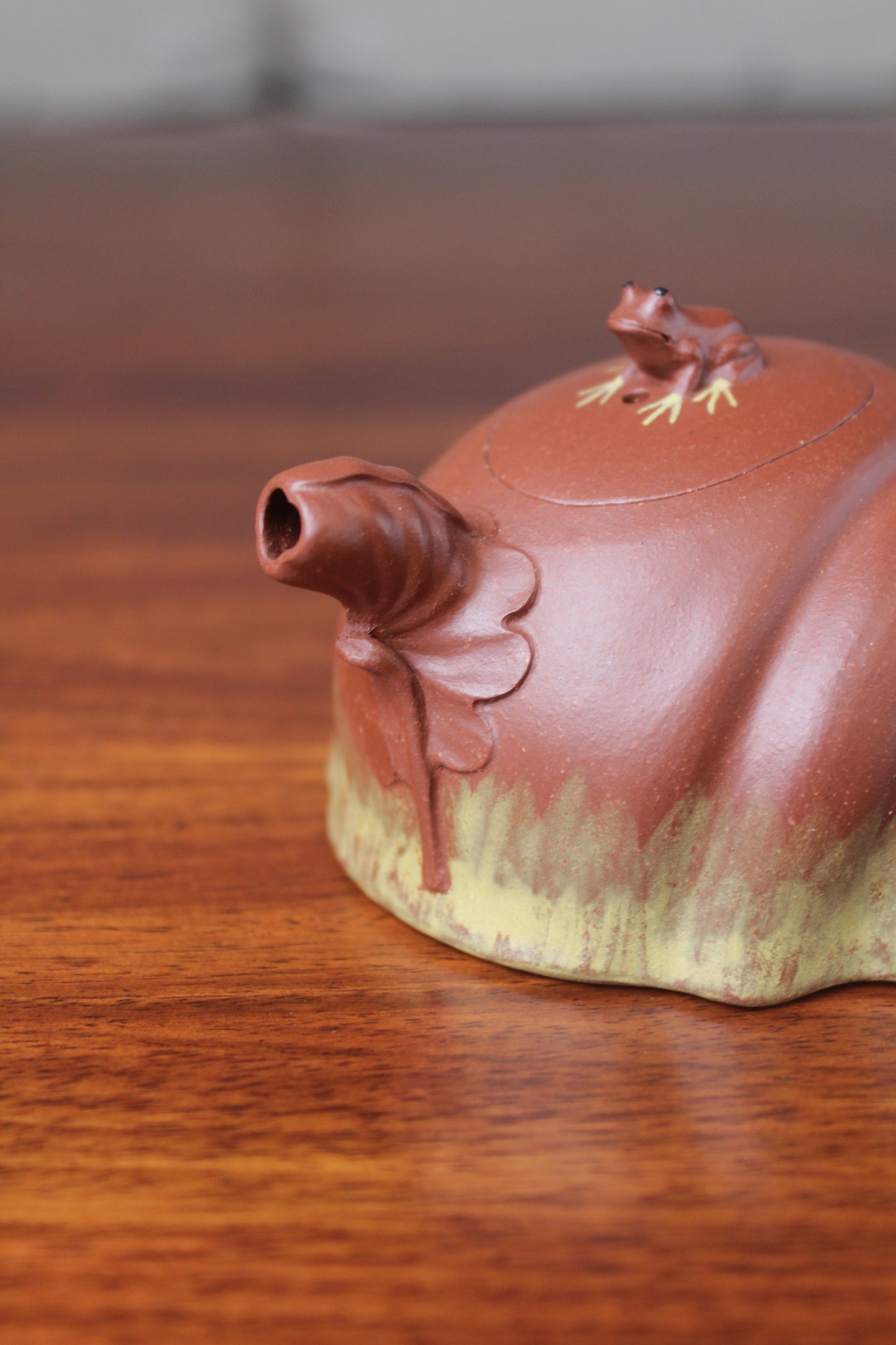 Spout view of the Collectible teapot handmade by teapot artist