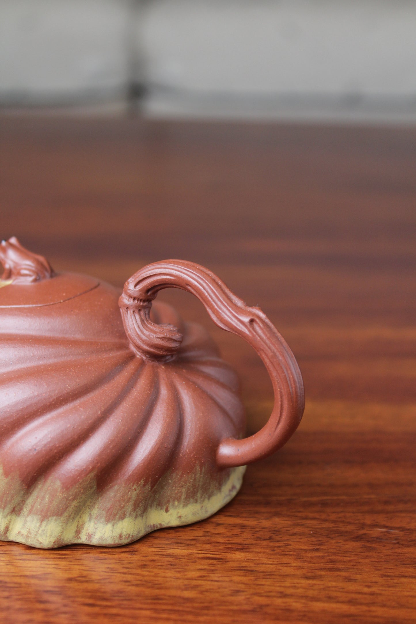 Handle of the Collectible teapot, handmade by teapot artist