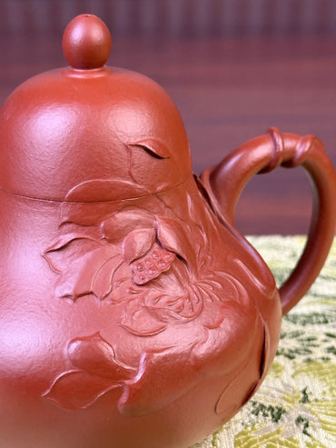 Yixing teapot si ting fully hand-painted with da hong pao clay 146ml