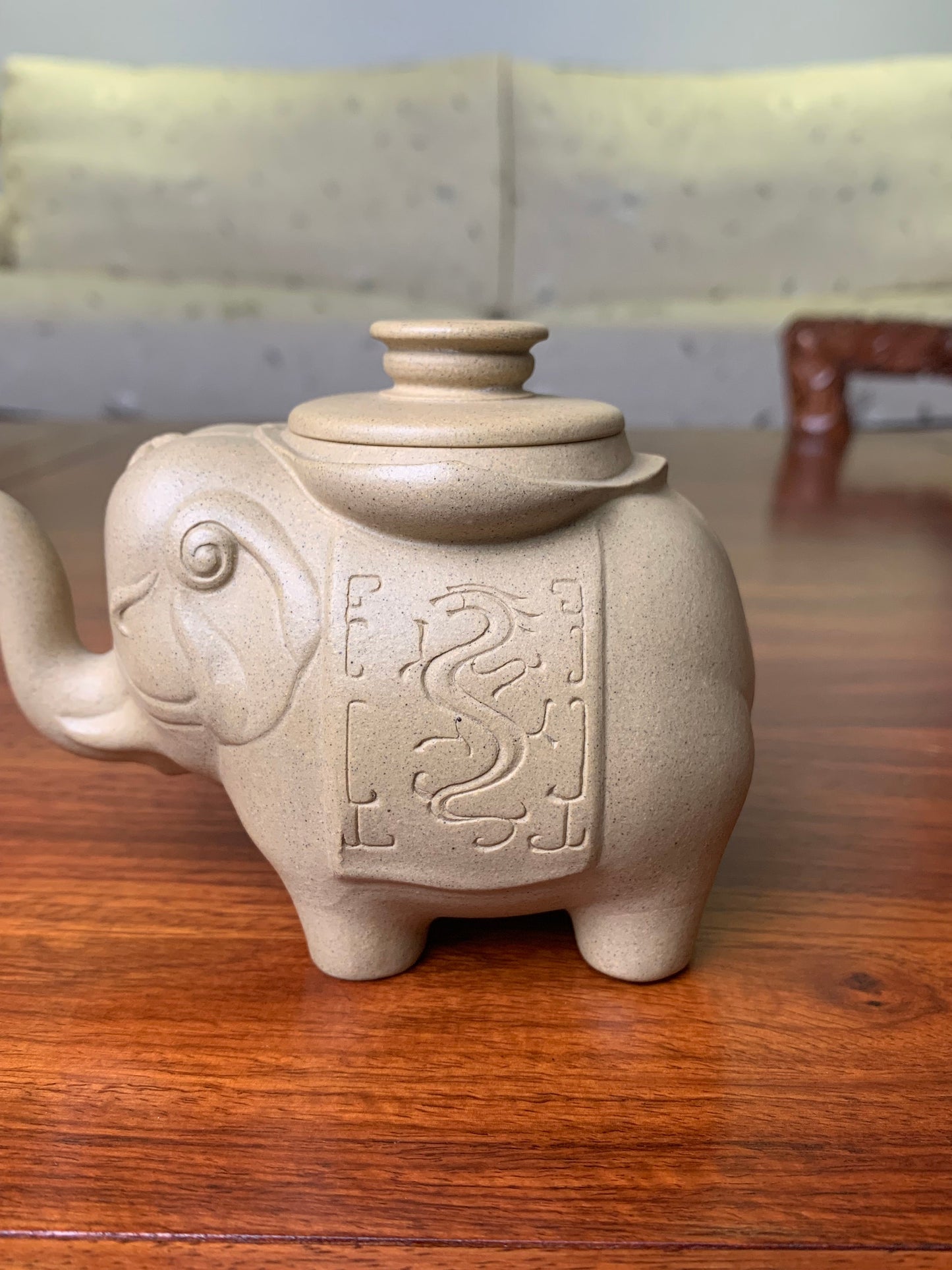 cute elephant clay teapot details