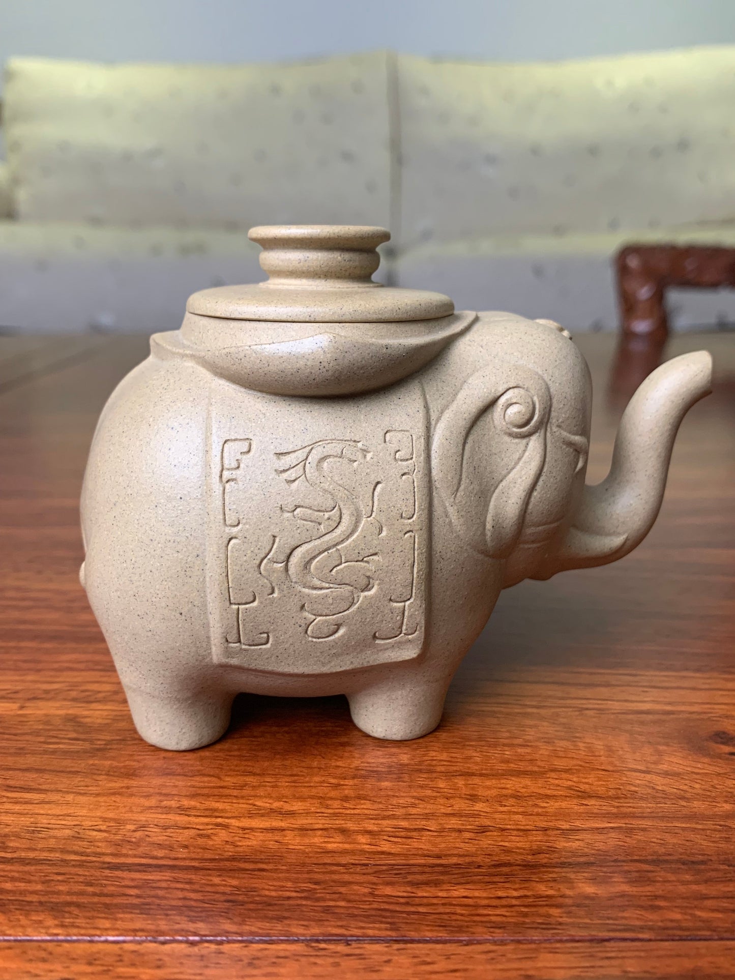 Pattern on cute elephant clay teapot