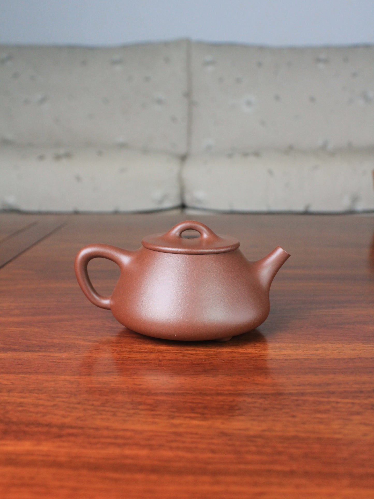 Back view of yi shing teapot shi piao handmade with yixing zisha