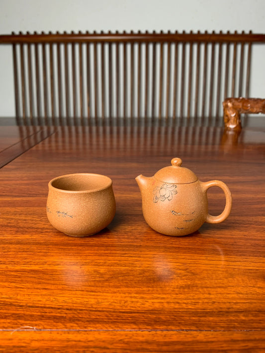yixing tea set dragon egg and teacup 70ml half handmade with yixing yellow jiangpo ni clay