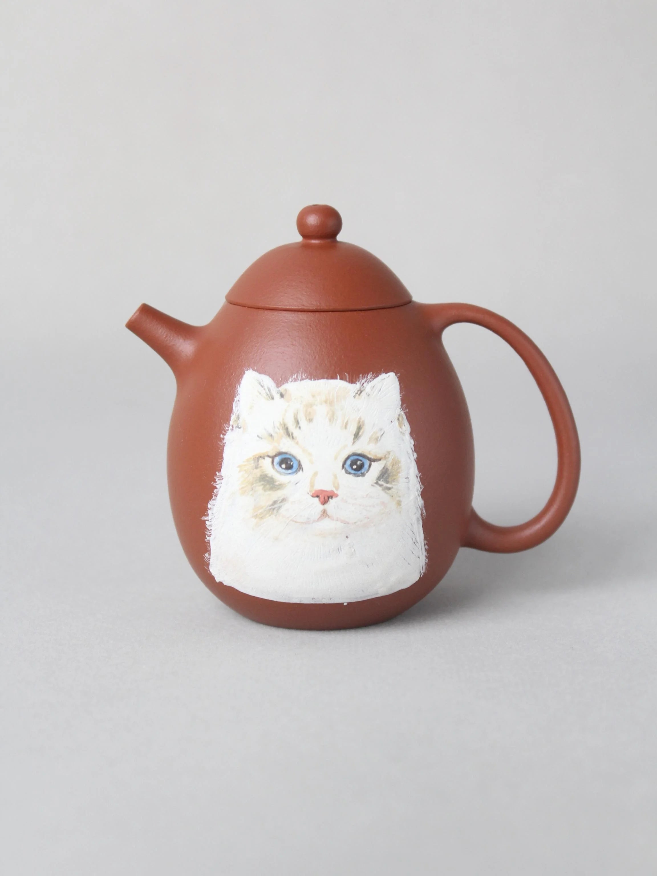 There is a cat painting on this dragon egg zisha teapot