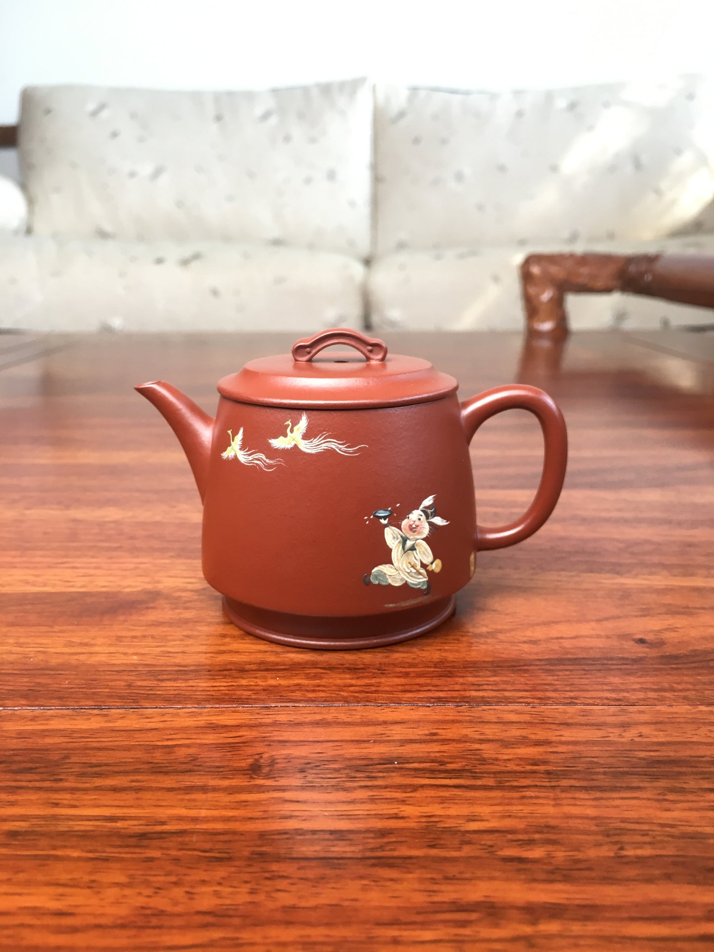 Artwork Yixing teapot phoenix and rabbit 100ml fully handmade by Jing Hu