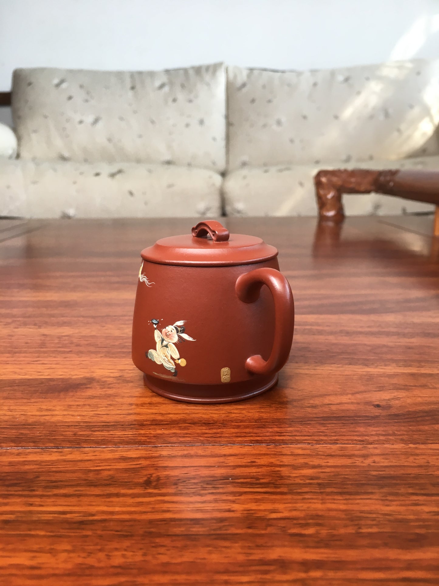 Artwork Yixing teapot phoenix and rabbit 100ml fully handmade by Jing Hu