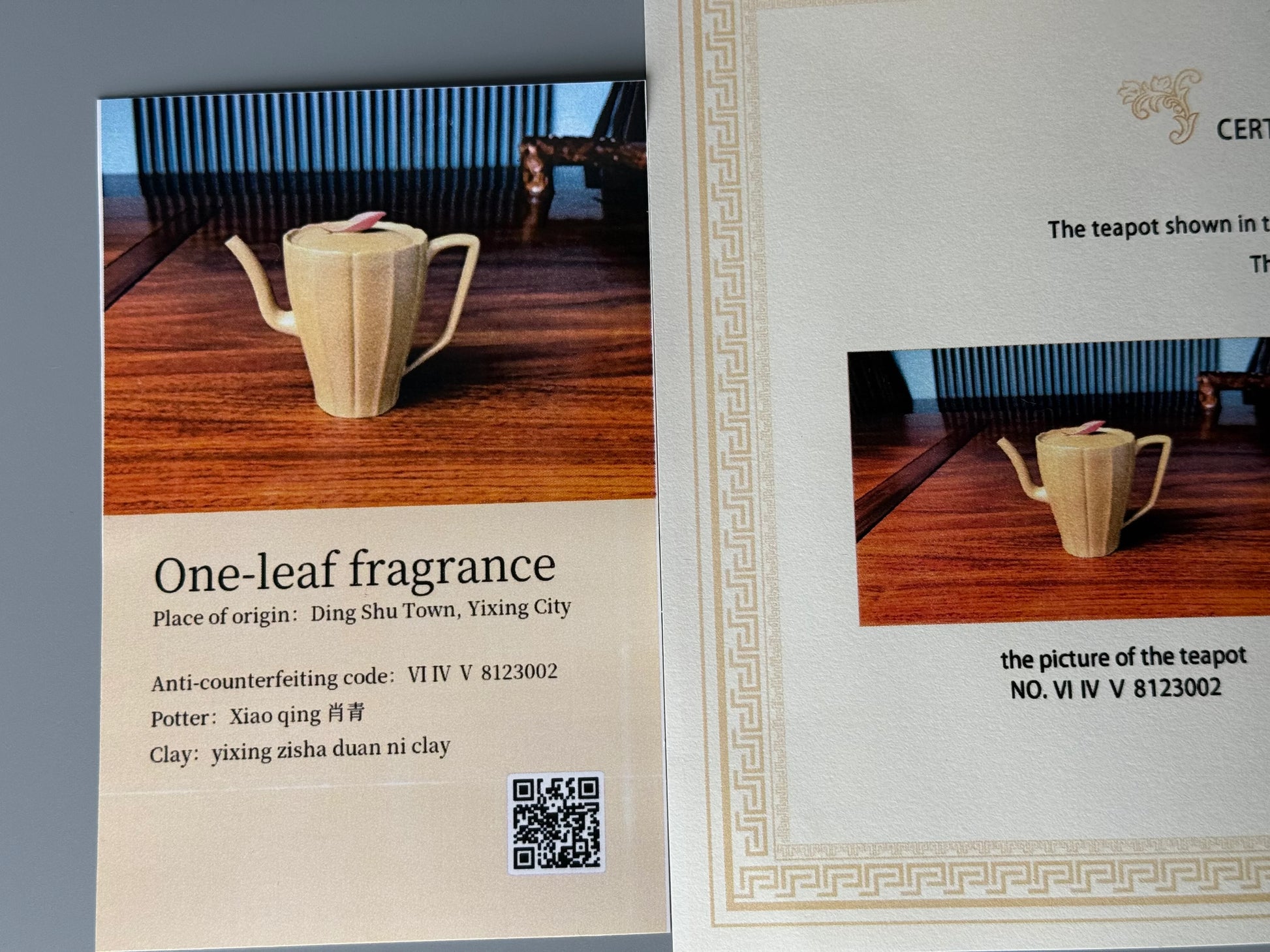 the teapot ID card of the zisha teapot