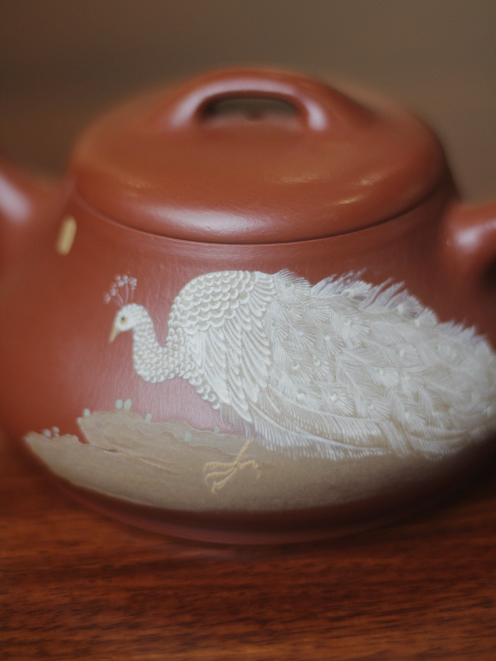 Yixing clay teapot peacock pattern