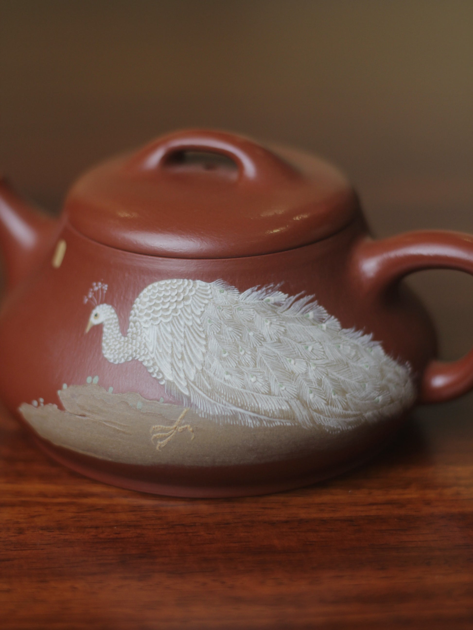 Yixing teapot peacock details