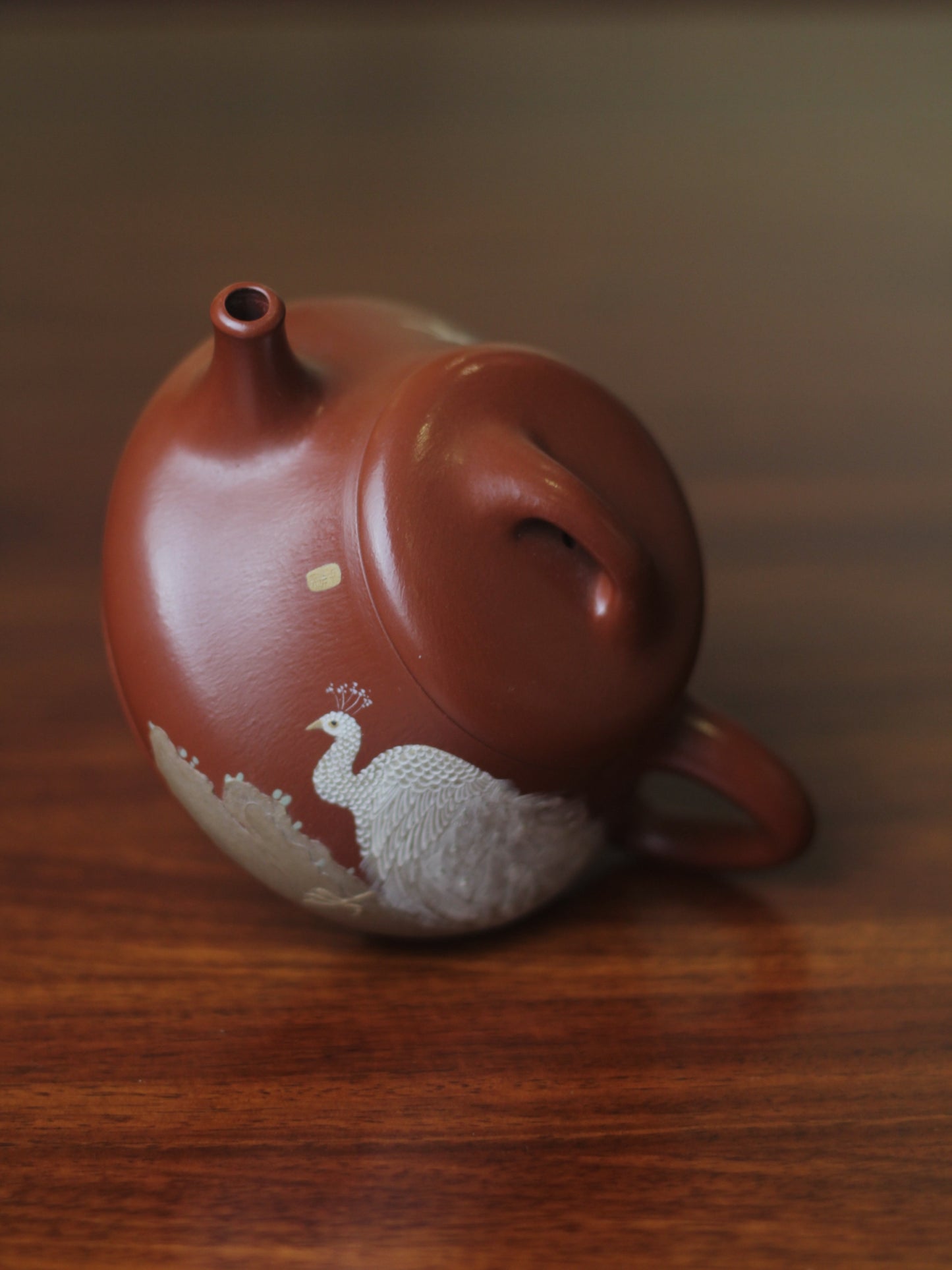 Yixing teapot peacock detail