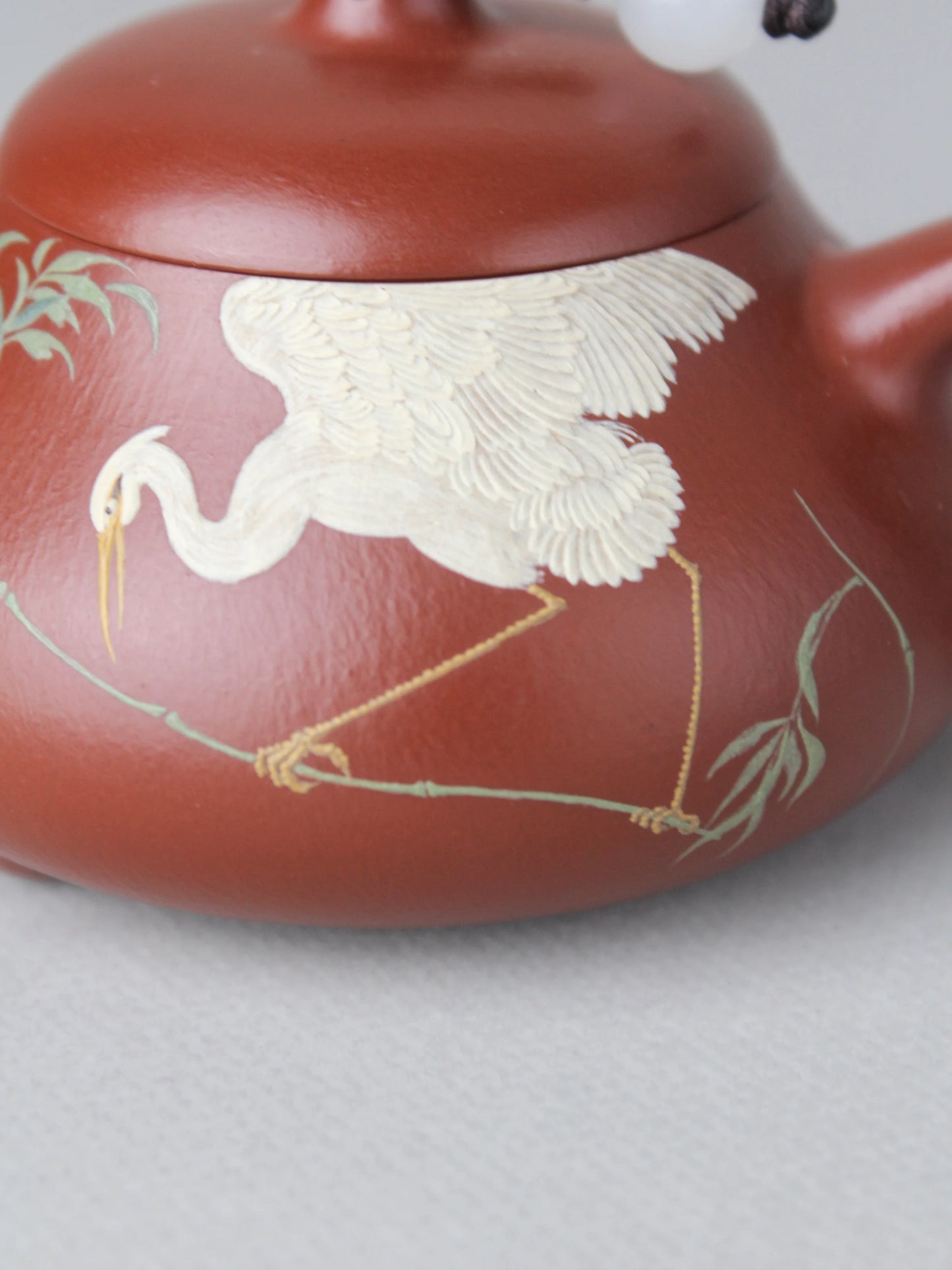 the painting on the artwork teapot named "Egret," is amazing