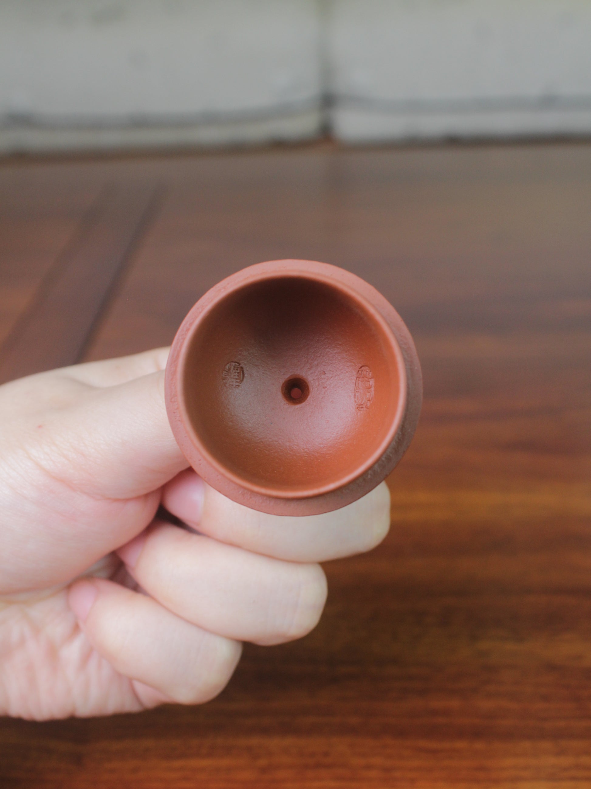 Lid marks of the Chinese teapot. This yixing clay teapot was handmade with authentic purple clay zhu ni.