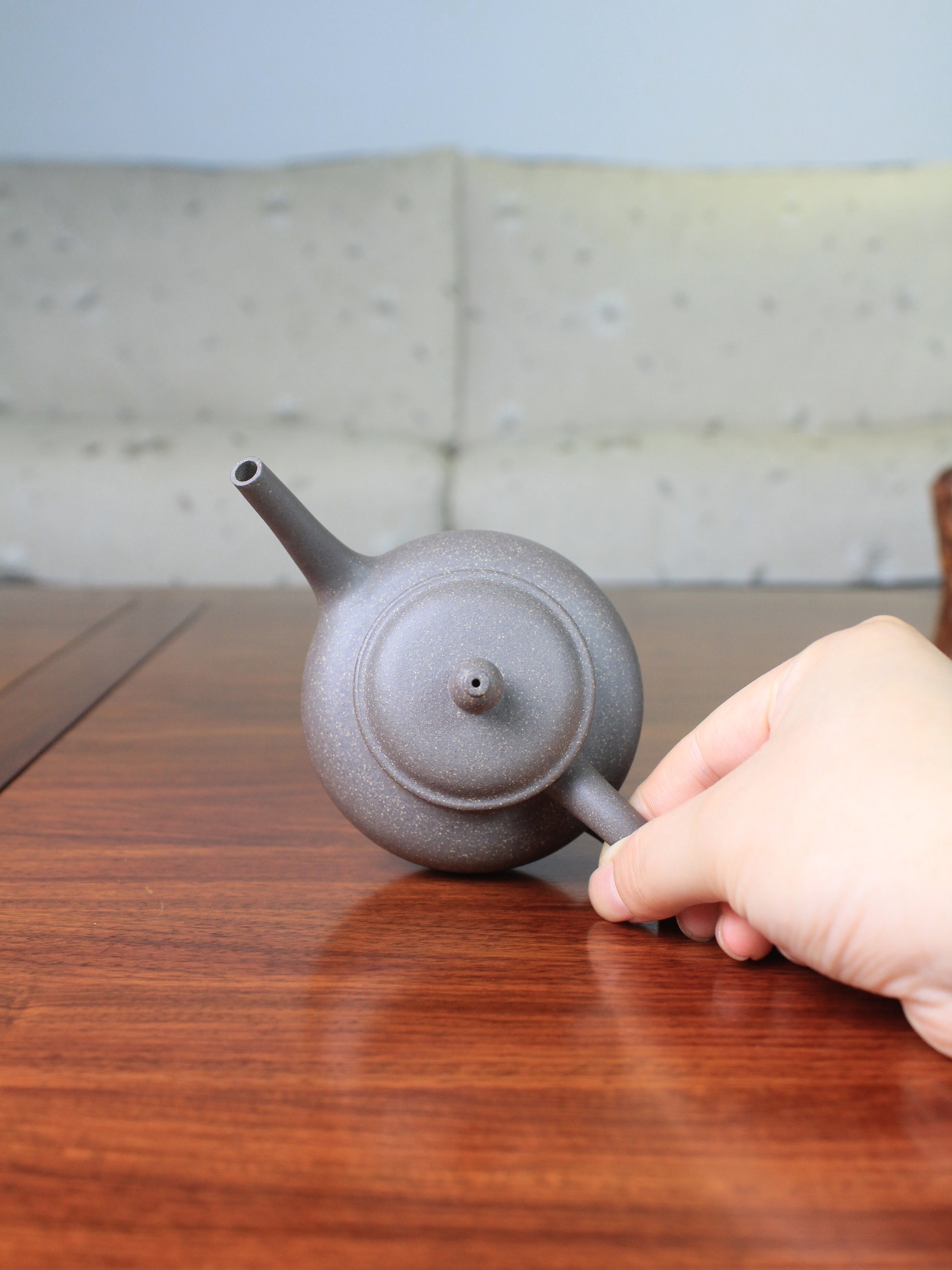 Top view of the Chinese teapot on the table