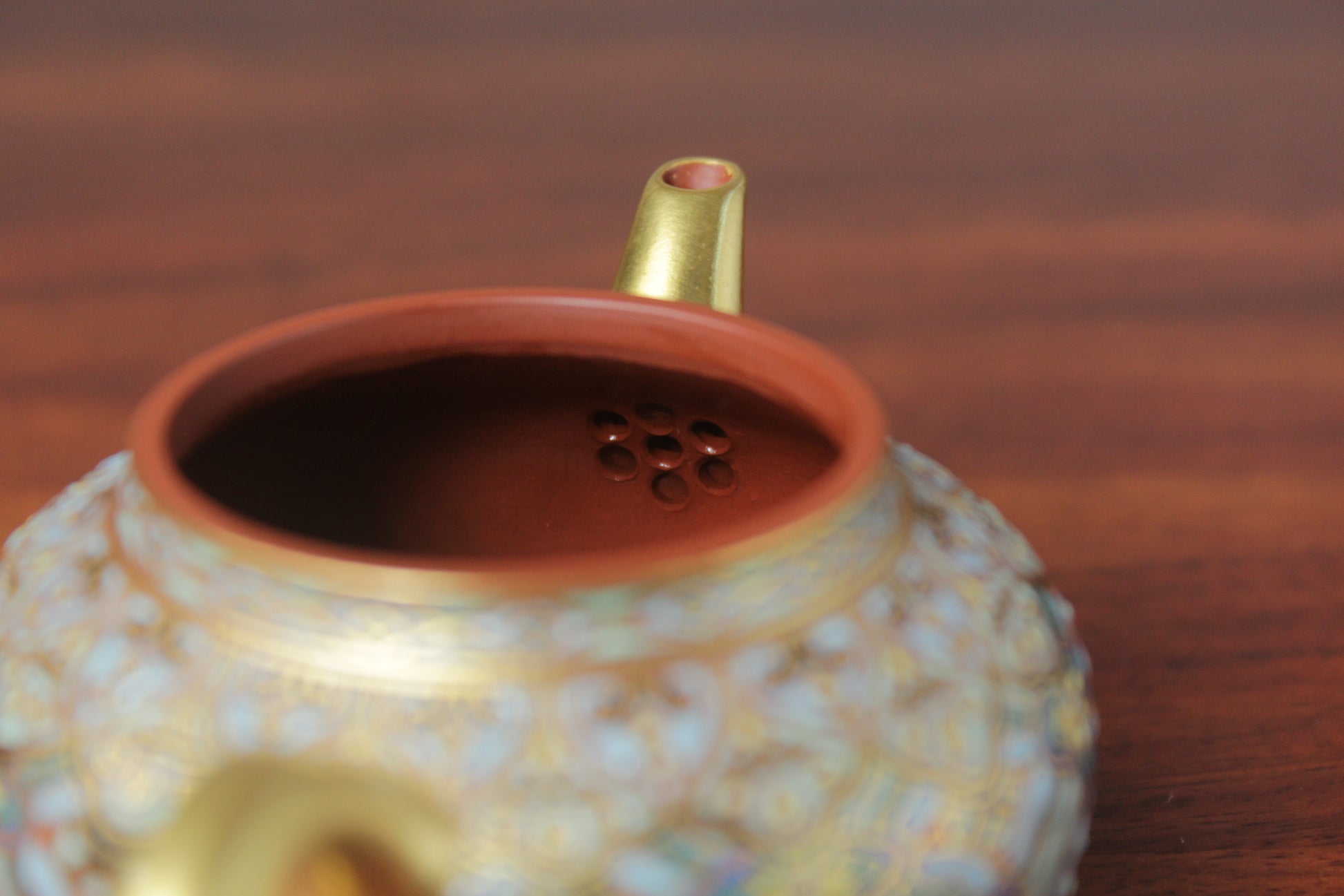 chinese teapot vintage filter made from purple clay
