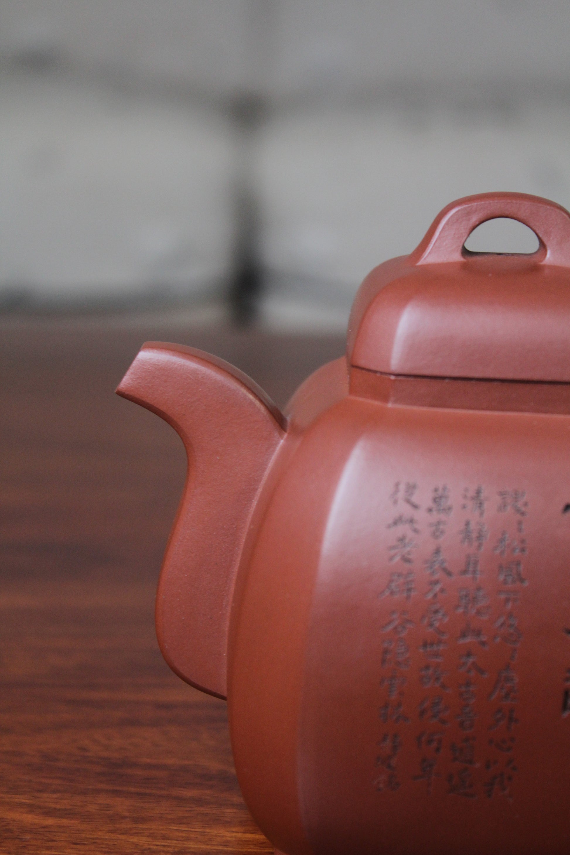 spout of the collectible teapot from teapot artist on the table