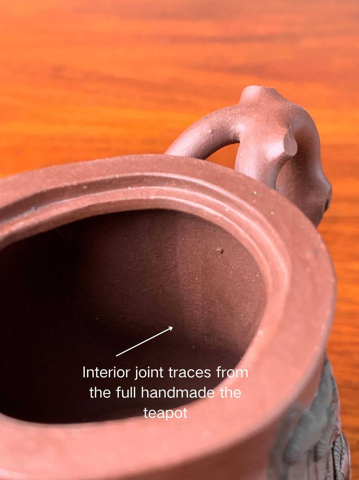 Close-up of the seam marks left from making the teapot was fully handmade