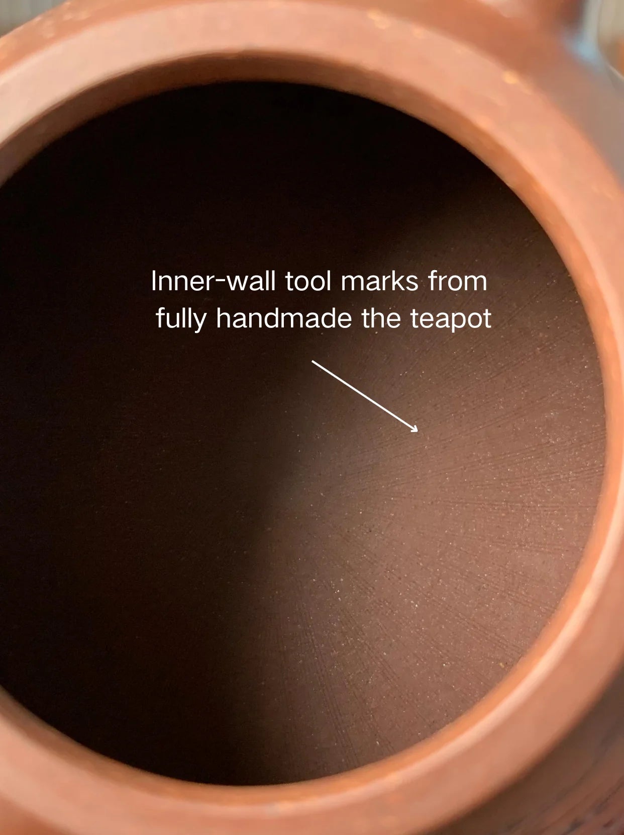 the inside tool marks from full handmade teapot