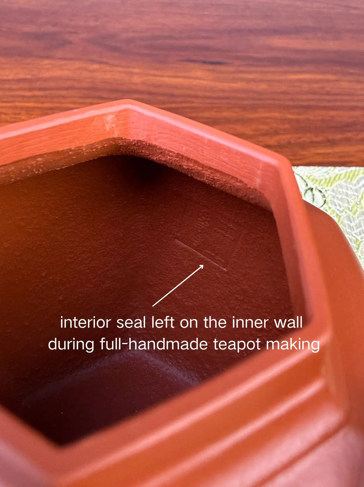 interior seal left on the inner wall during full-handmade teapot making