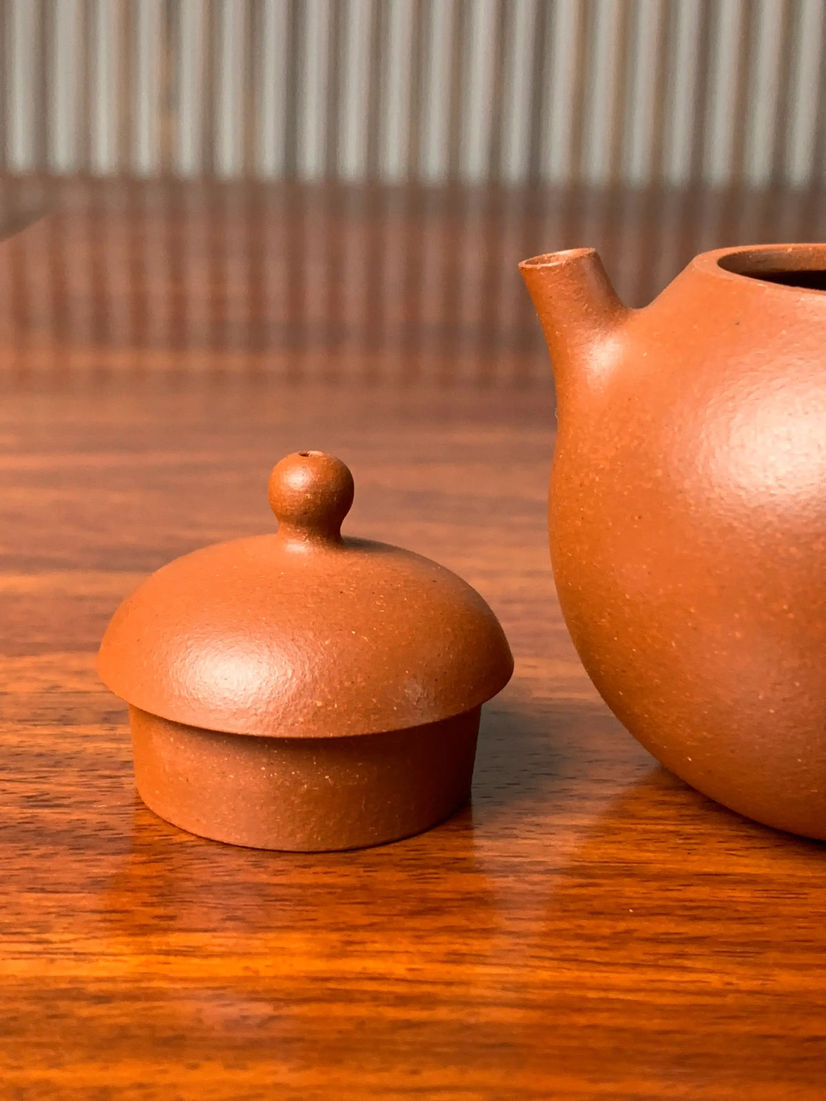 A closer look at the lid and spout of the Yixing teapot