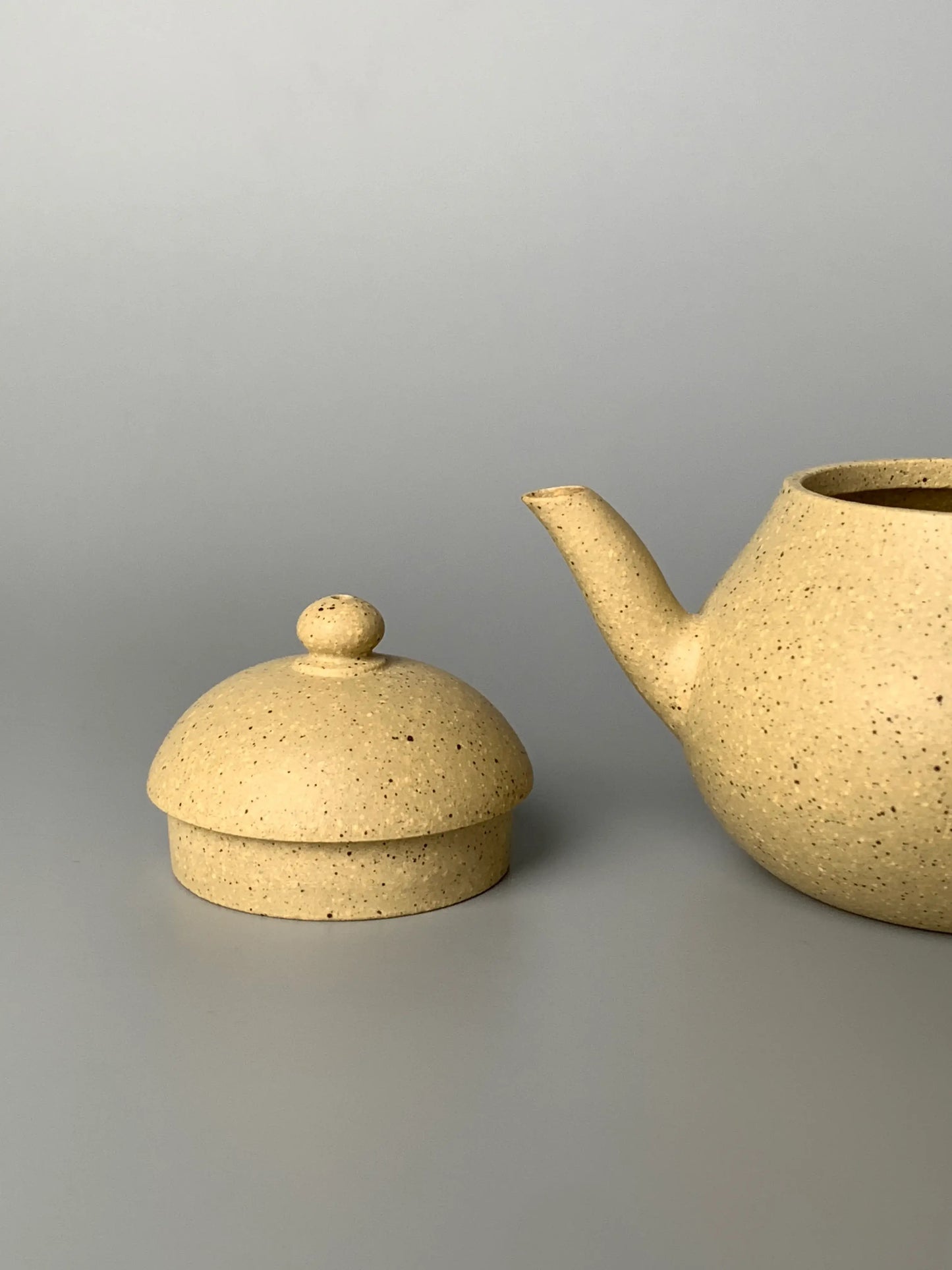 This is a close-up detail photo of the lid and spout of a Yixing teapot