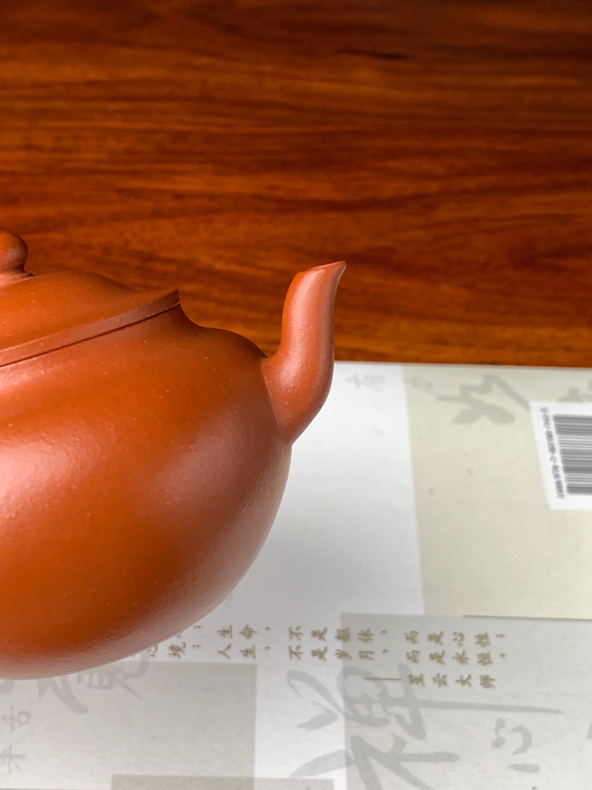 This teapot features a spout with gracefully flowing lines.