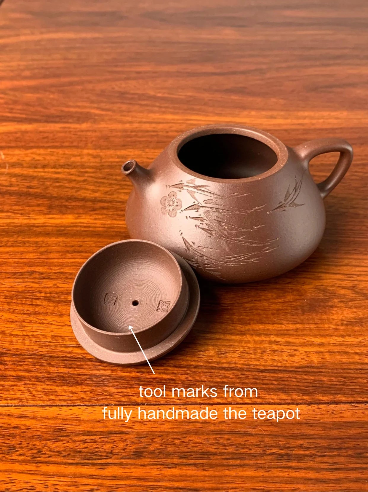 tool marks from fully handmade the teapot