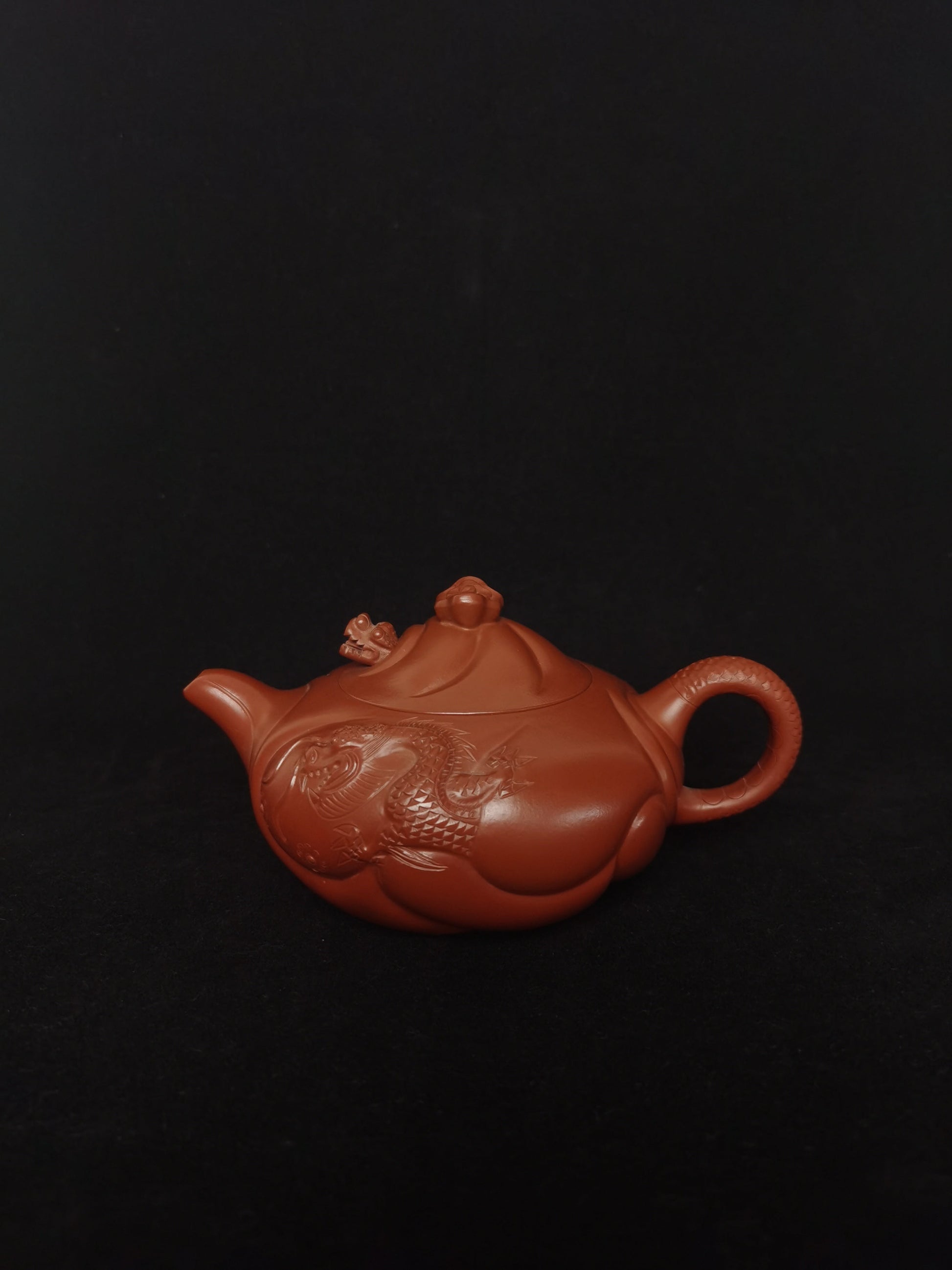 The fish flew over the dragon gate,210ml, Gu Fa Lian ni (Most Archaic Clay Forming) DaHongPao clay from HuangLong mine 4 and aged 32 years ,Full handmade（only one is available） - SiYuTao Teapot