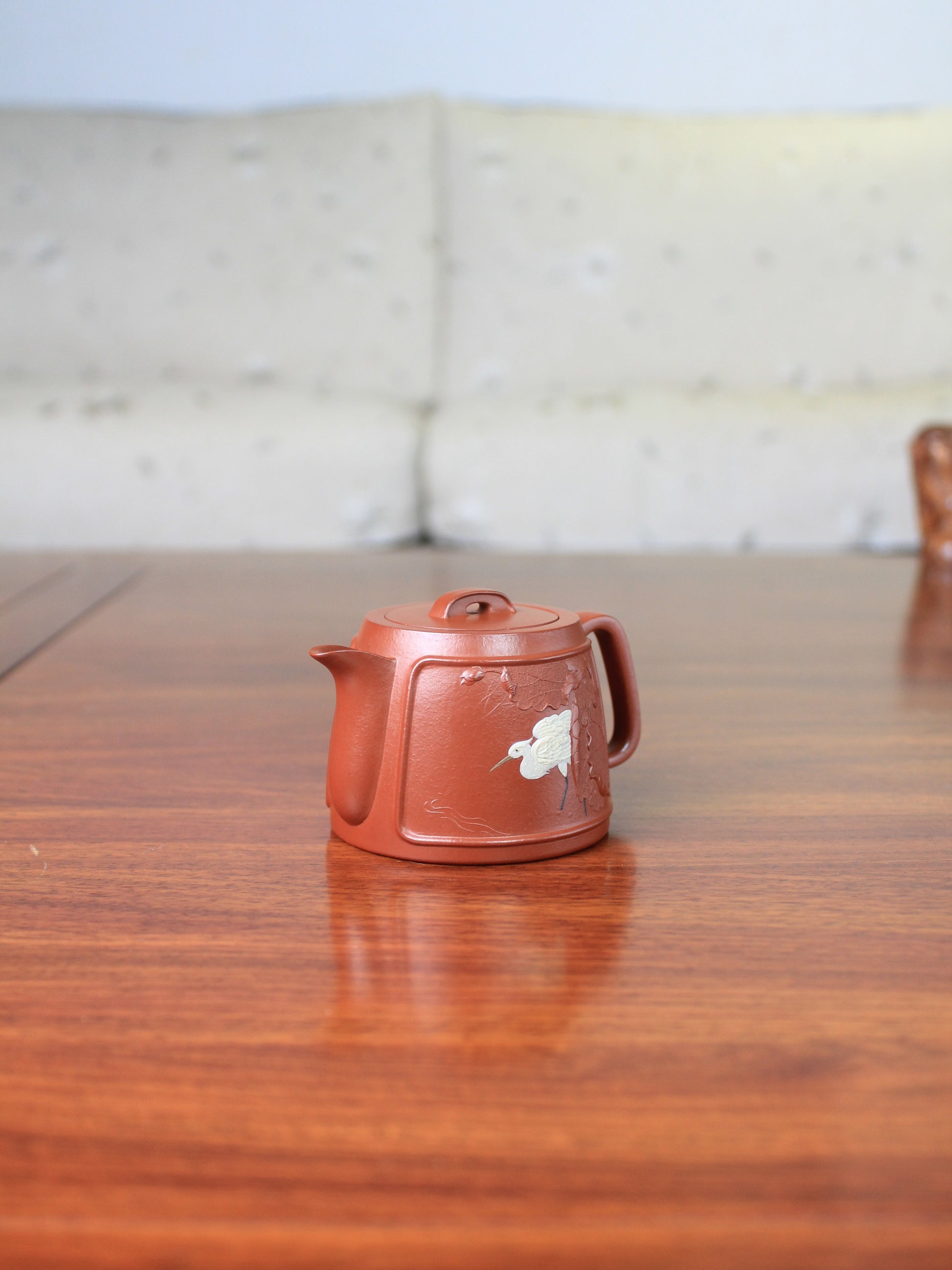 right view of Vintage teapot handmade with yixing clay by teapot artist 