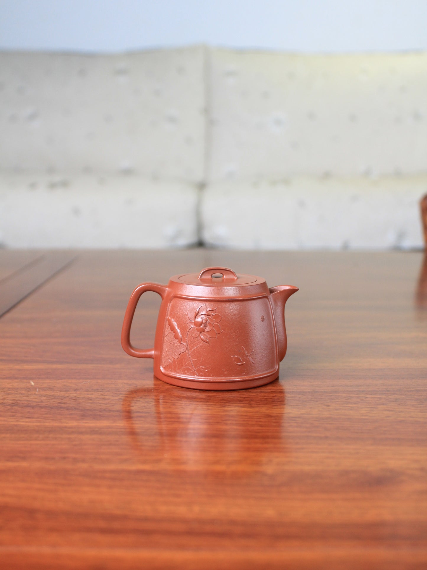 back view of Vintage teapot handmade with yixing clay by teapot artist 
