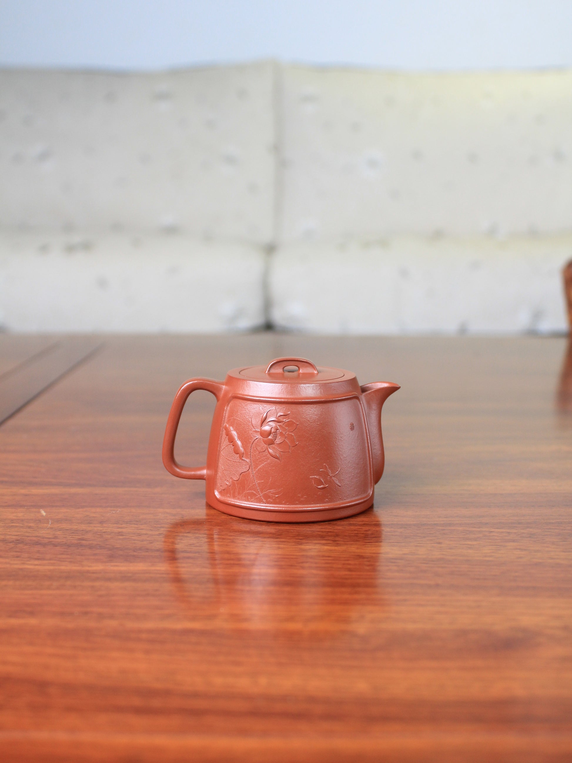 back view of Vintage teapot handmade with yixing clay by teapot artist 