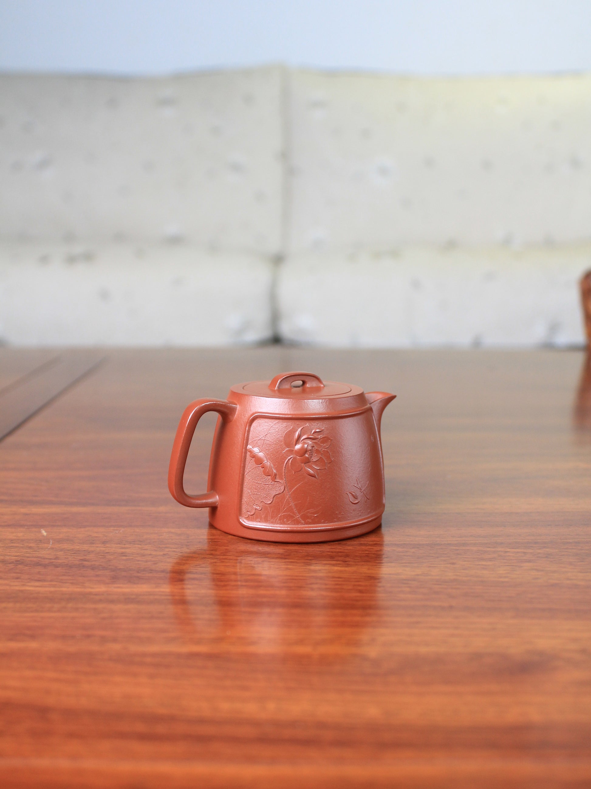 Side of Vintage teapot handmade with yixing clay by teapot artist 