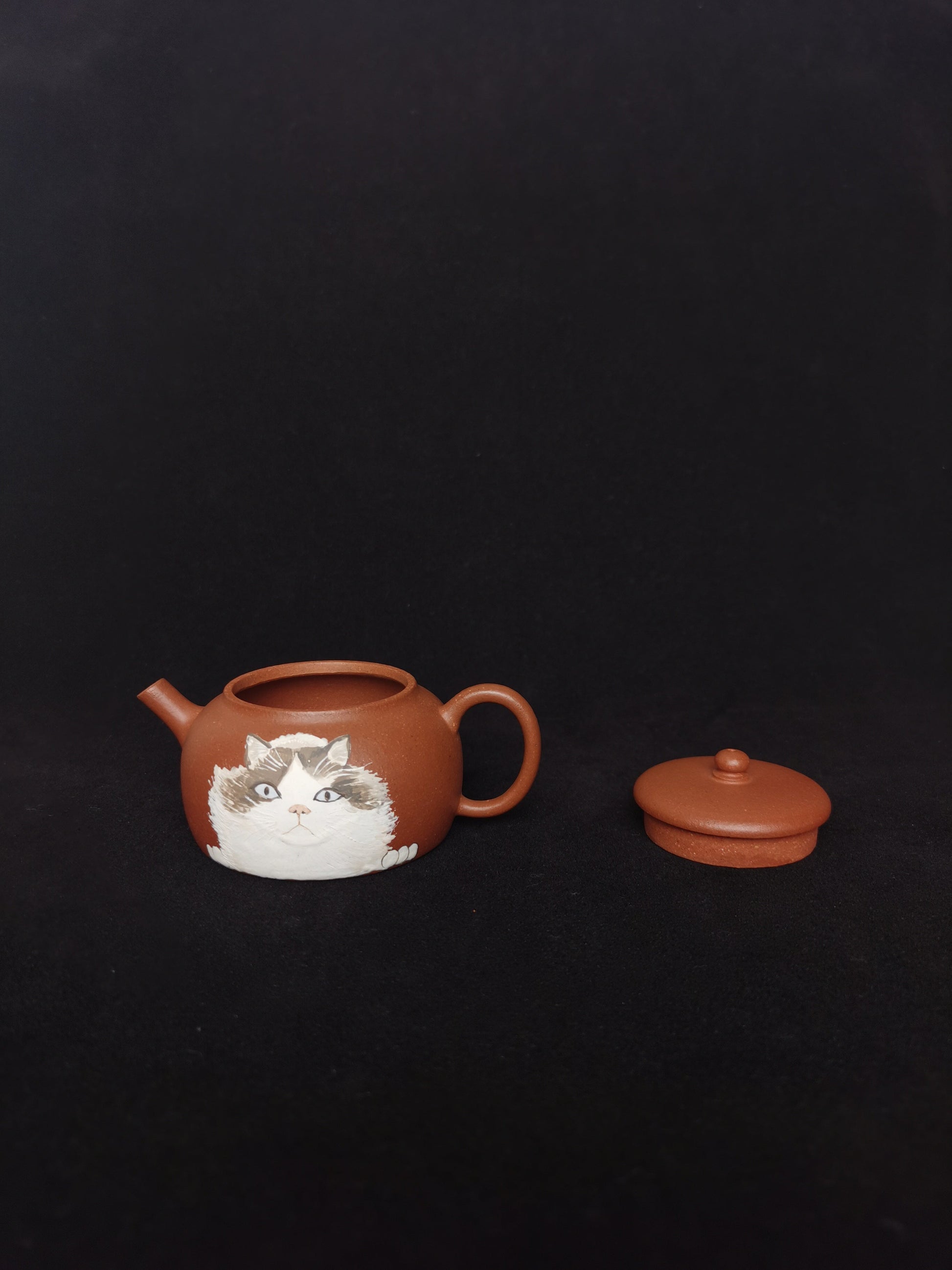 Yixing teapot cat 80ml authentic yixing hong ni clay half handcrafted - SiYuTao Teapot