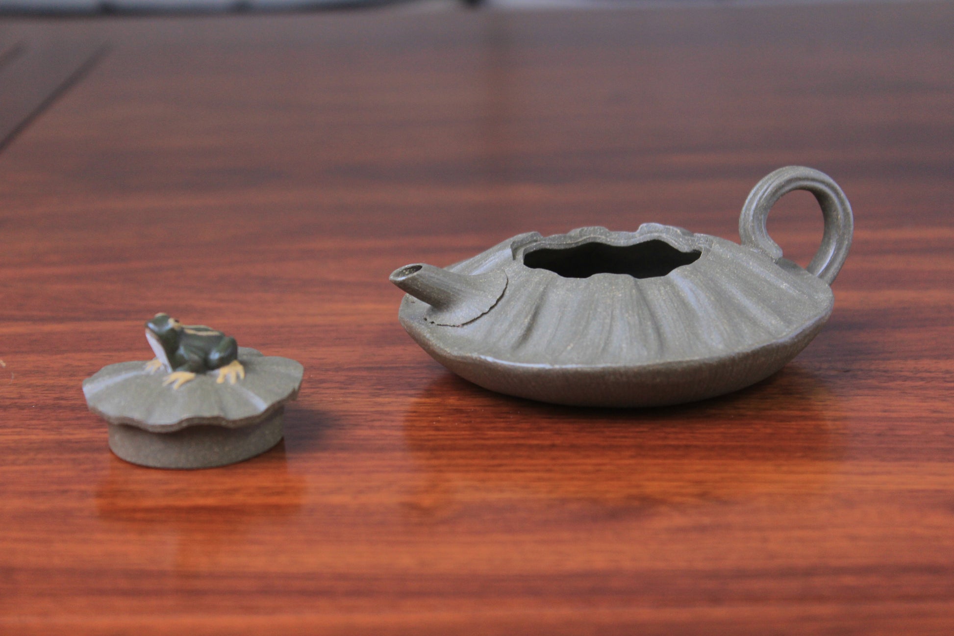 yixing clay teapot on the table detail