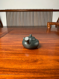 Looking right at the lid and body of the yixing clay teapot