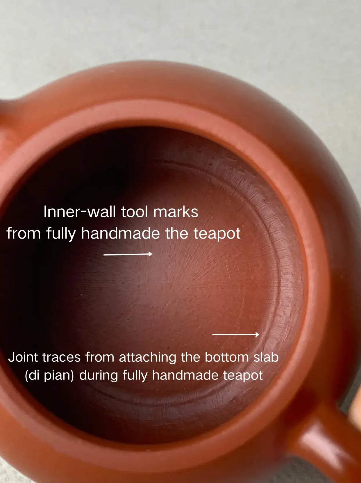 Inner-wall tool marks from fully handmade the teapot
