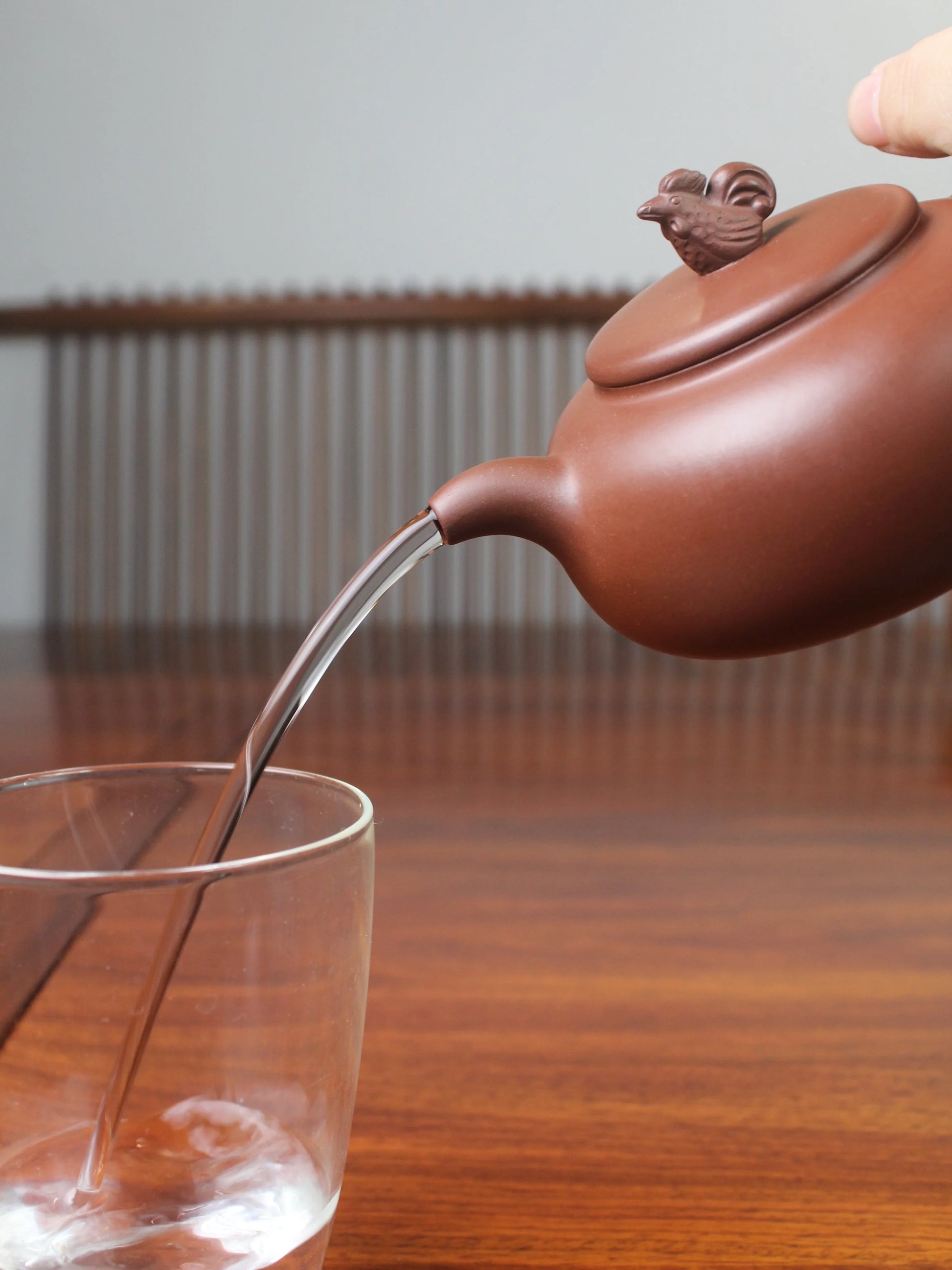 the pour of the zisha teapot is perfect