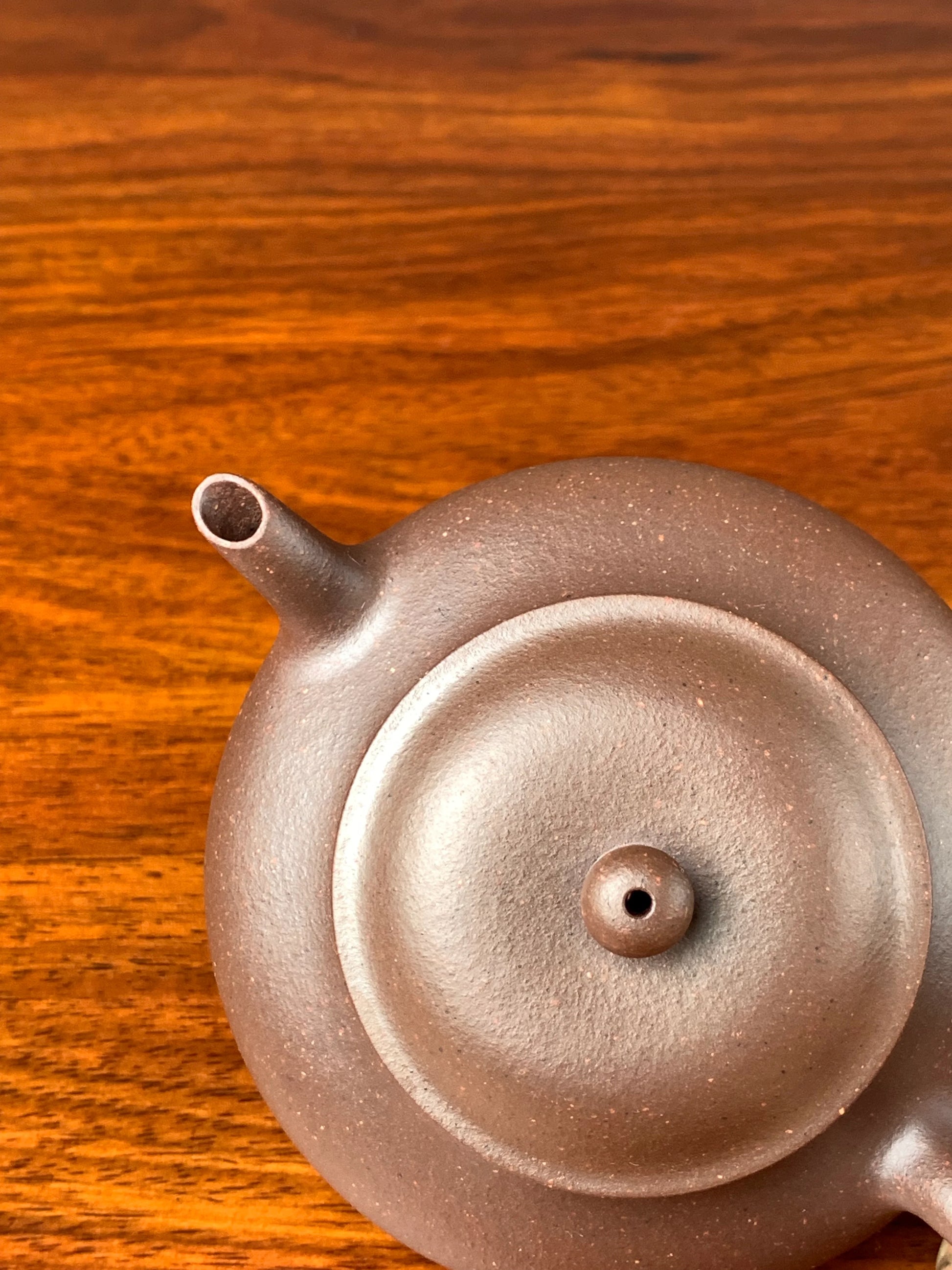 Top view of the teapot, showing the lid and spout
