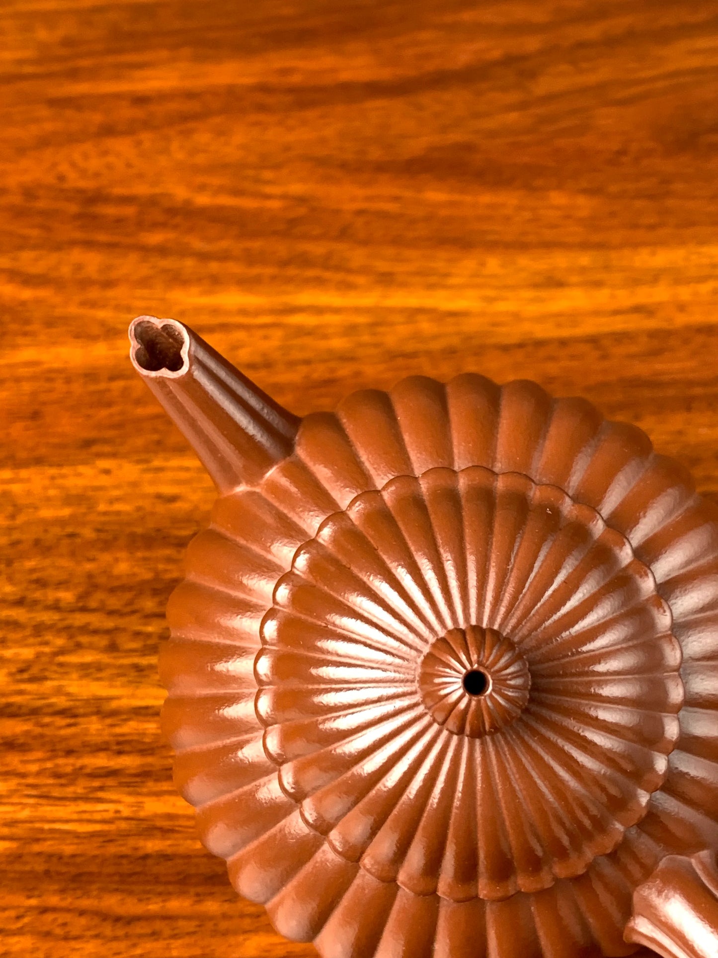 Look down at the lid and spout of this Yixing teapot