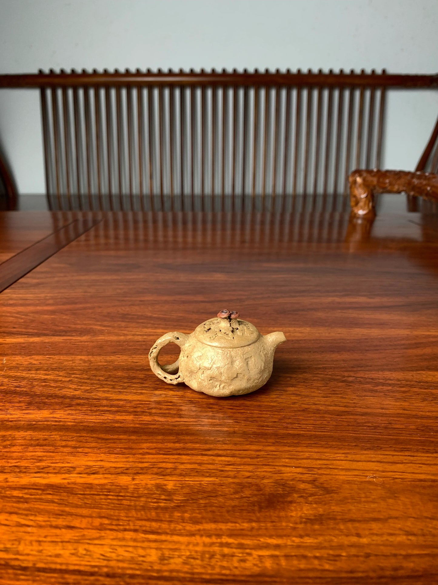 back view of the handmade yixing teapot named gonghun