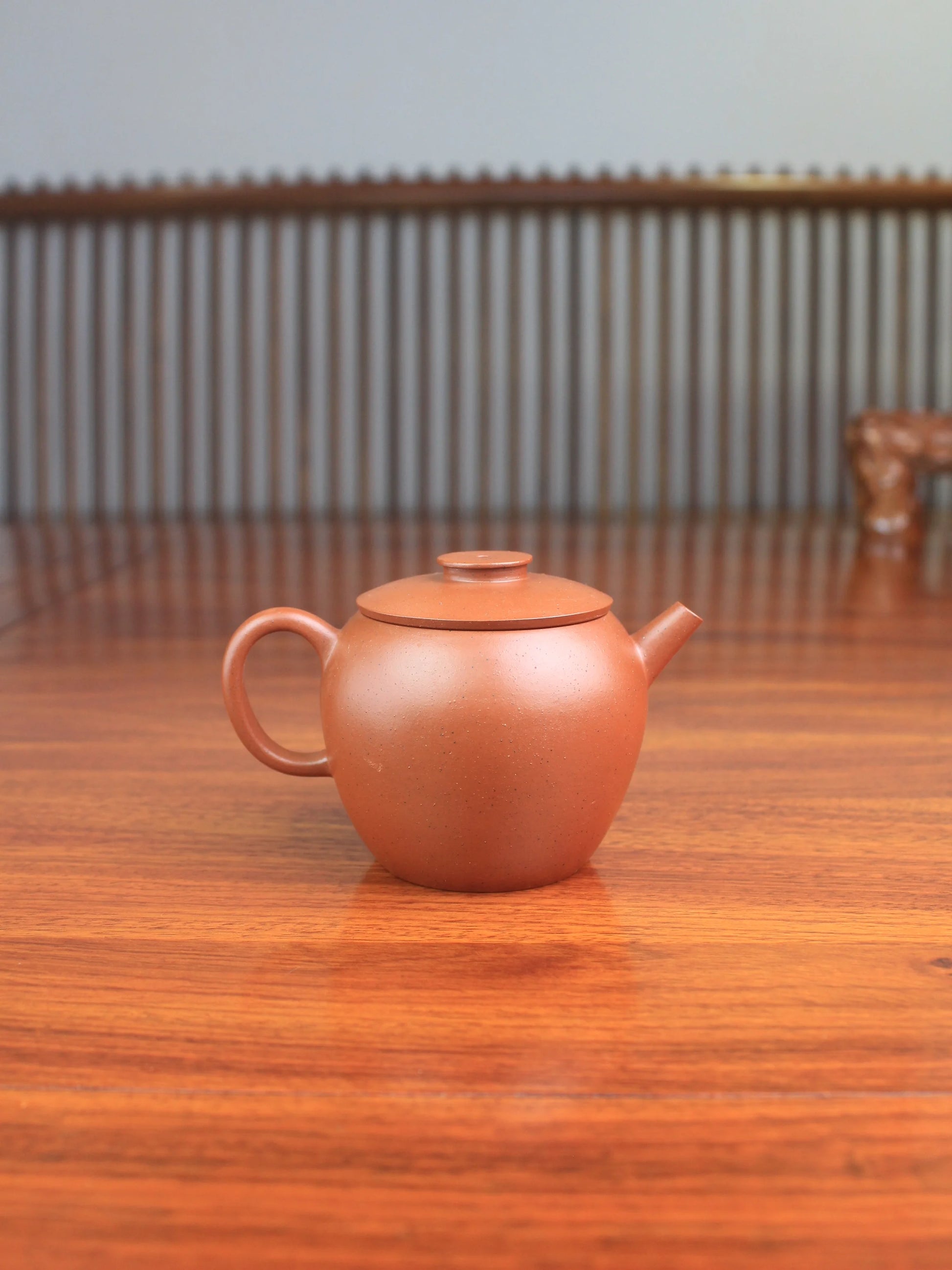 back view of Yixing teapot Ju Lun handmade with Zisha clay