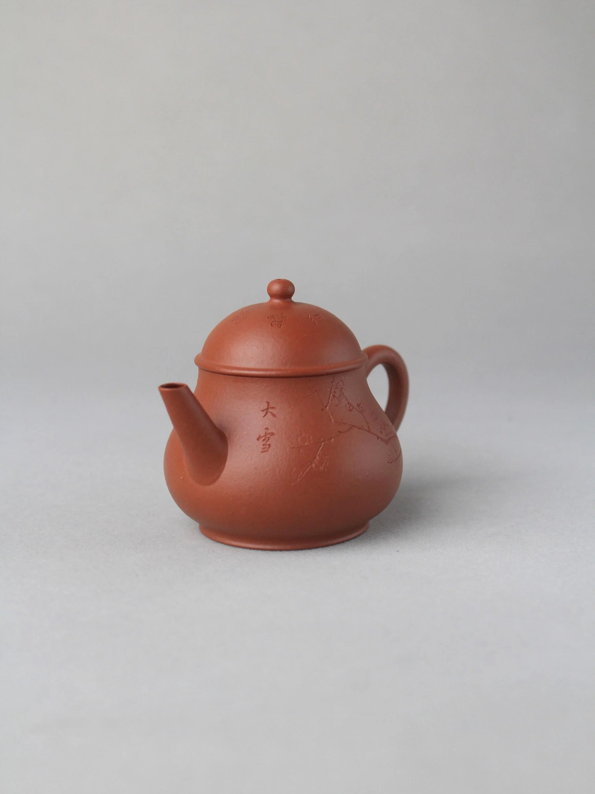 zisha teapot named pan hu on the table - right view