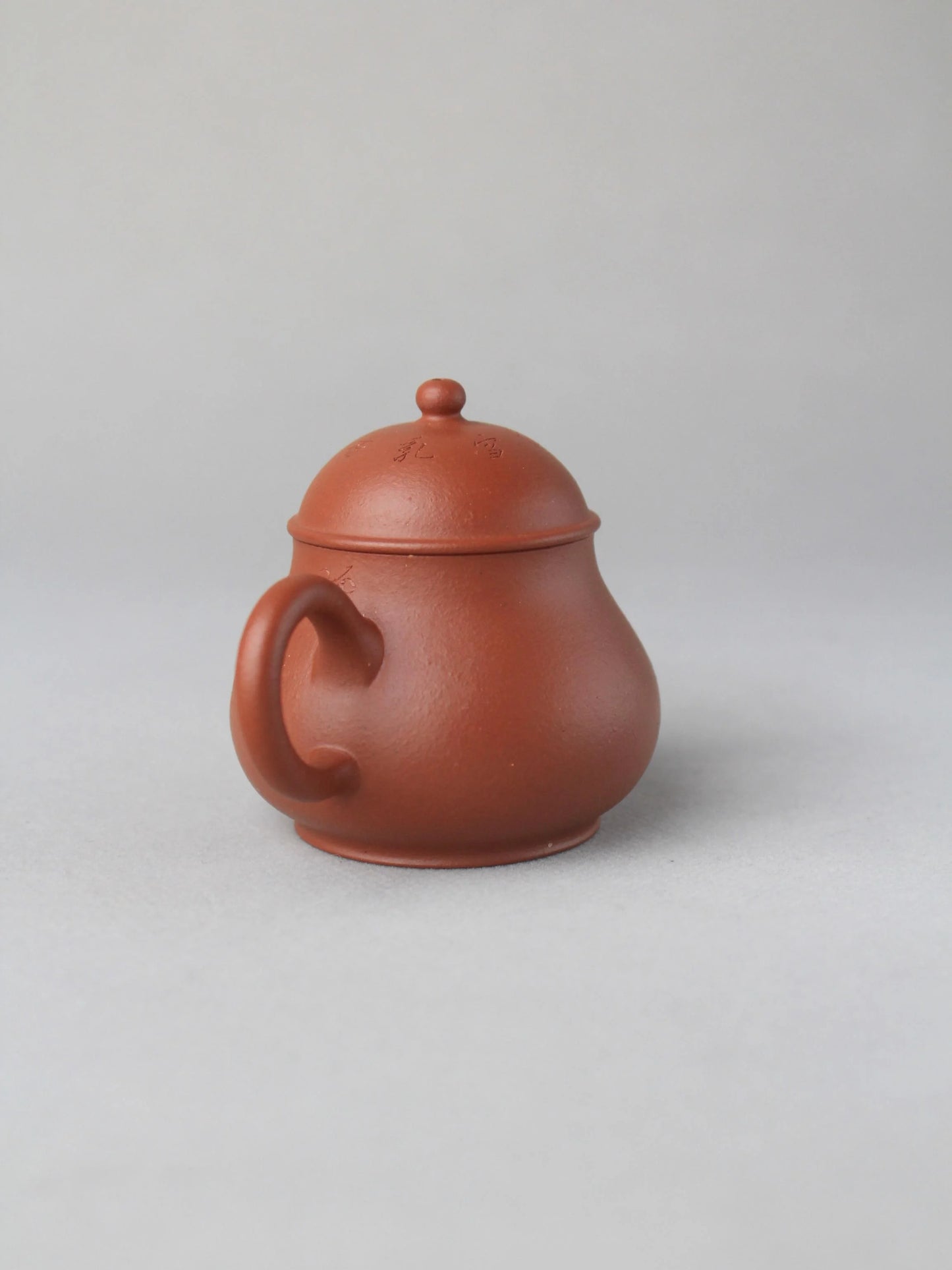 zisha teapot named pan hu on the table - left view