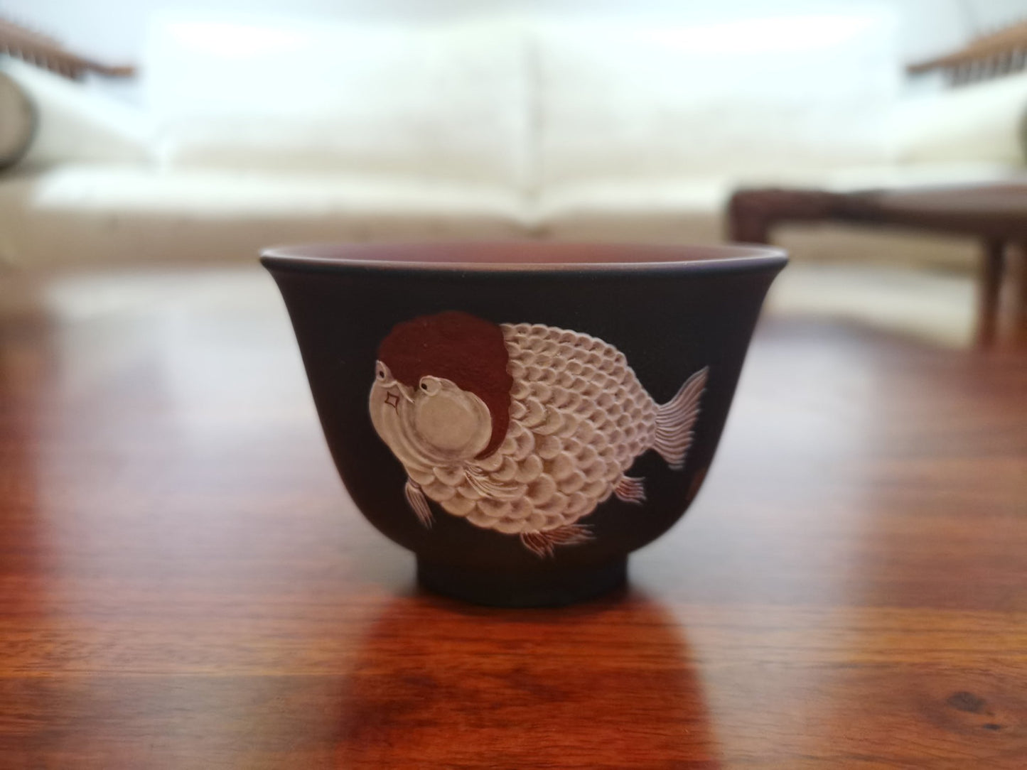 Siyutao-Yixing Teacup Goldfish (金鱼) Cup handmade & hand painted , painted with Yixing purple sand clay 100ml - SiYuTao Teapot